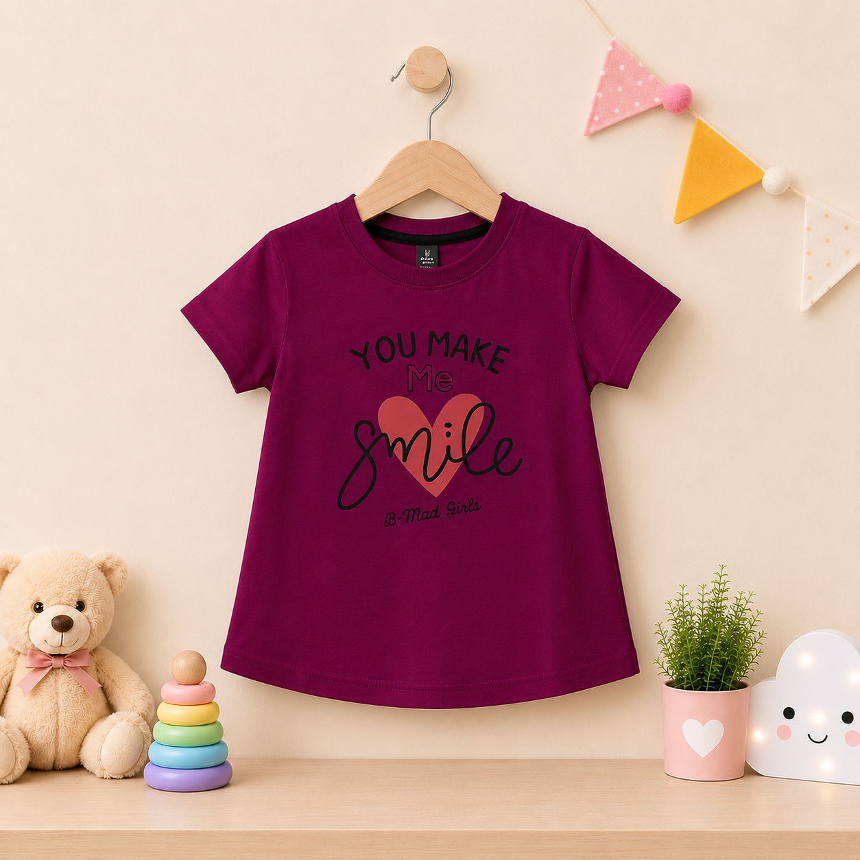 Girls T-Shirts - You Make Me Smile (Wine)