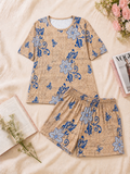 Pyjama Sets with Shorts - Beige Blossom