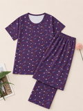 Pyjama Sets with 3/4th - Purple Confetti