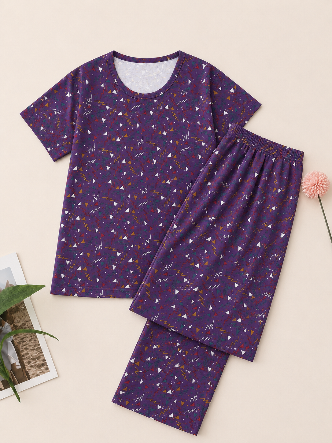 Pyjama Sets with 3/4th - Purple Confetti
