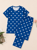 Pyjama Sets with 3/4th - Blue Heart