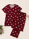 Pyjama Sets with 3/4th - Maroon Floral