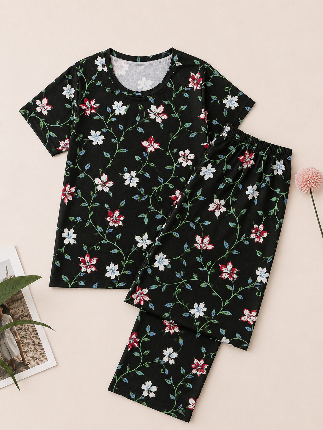 Pyjama Sets with 3/4th - Black Vineyard