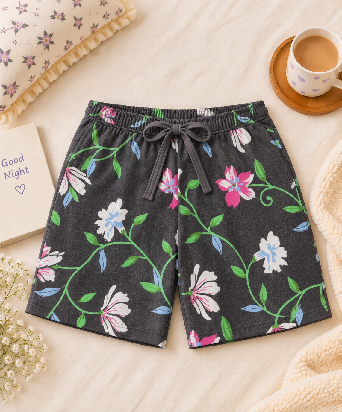 Pyjama Shorts - Charcoal Floral