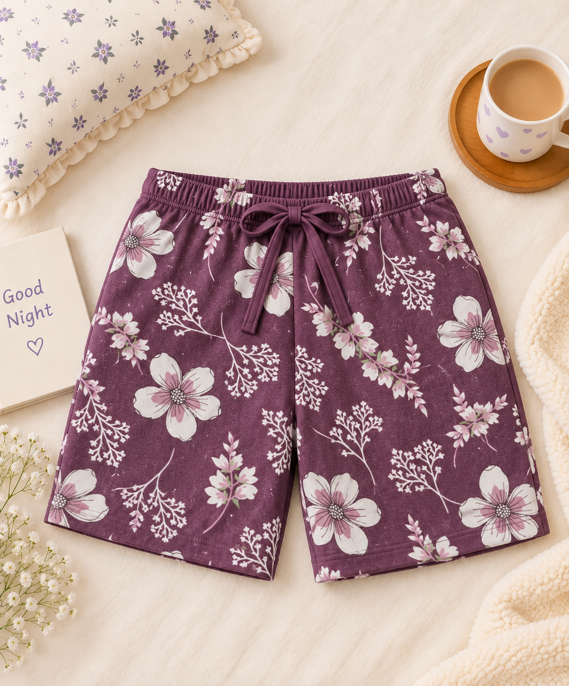 Pyjama Shorts - Purple Bloom