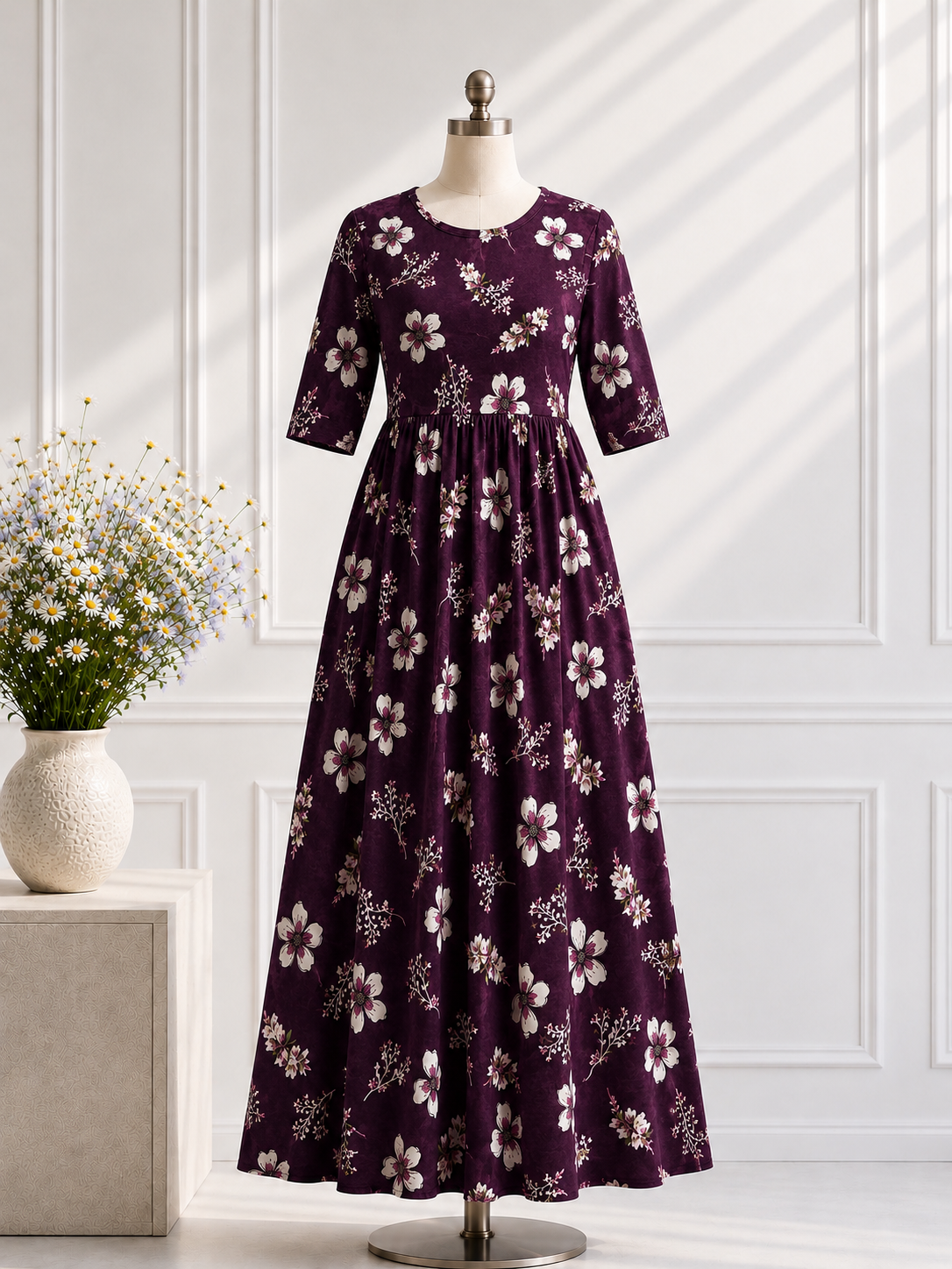 Feeding Maxi 3/4th Sleeve - Purple Bloom