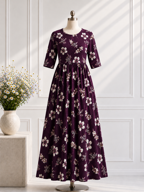 Feeding Maxi 3/4th Sleeve - Purple Bloom