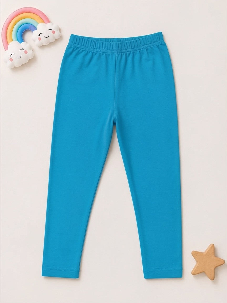Girls Cotton Leggings - Sky Blue