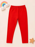 Girls Cotton Leggings - Red