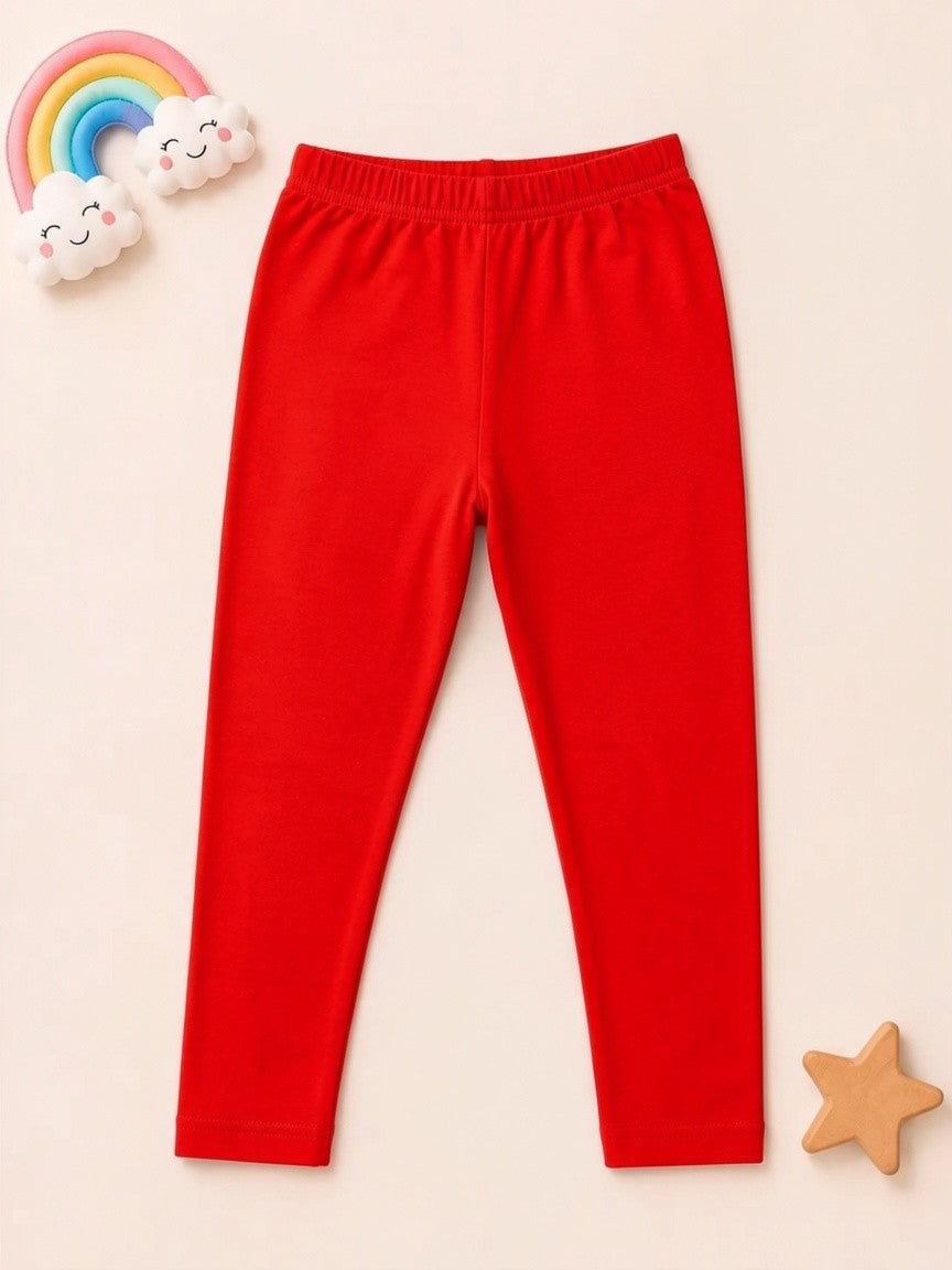 Girls Cotton Leggings - Red