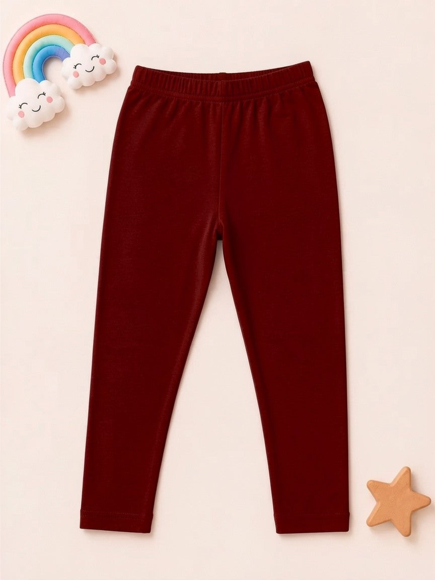Girls Cotton Leggings - Maroon