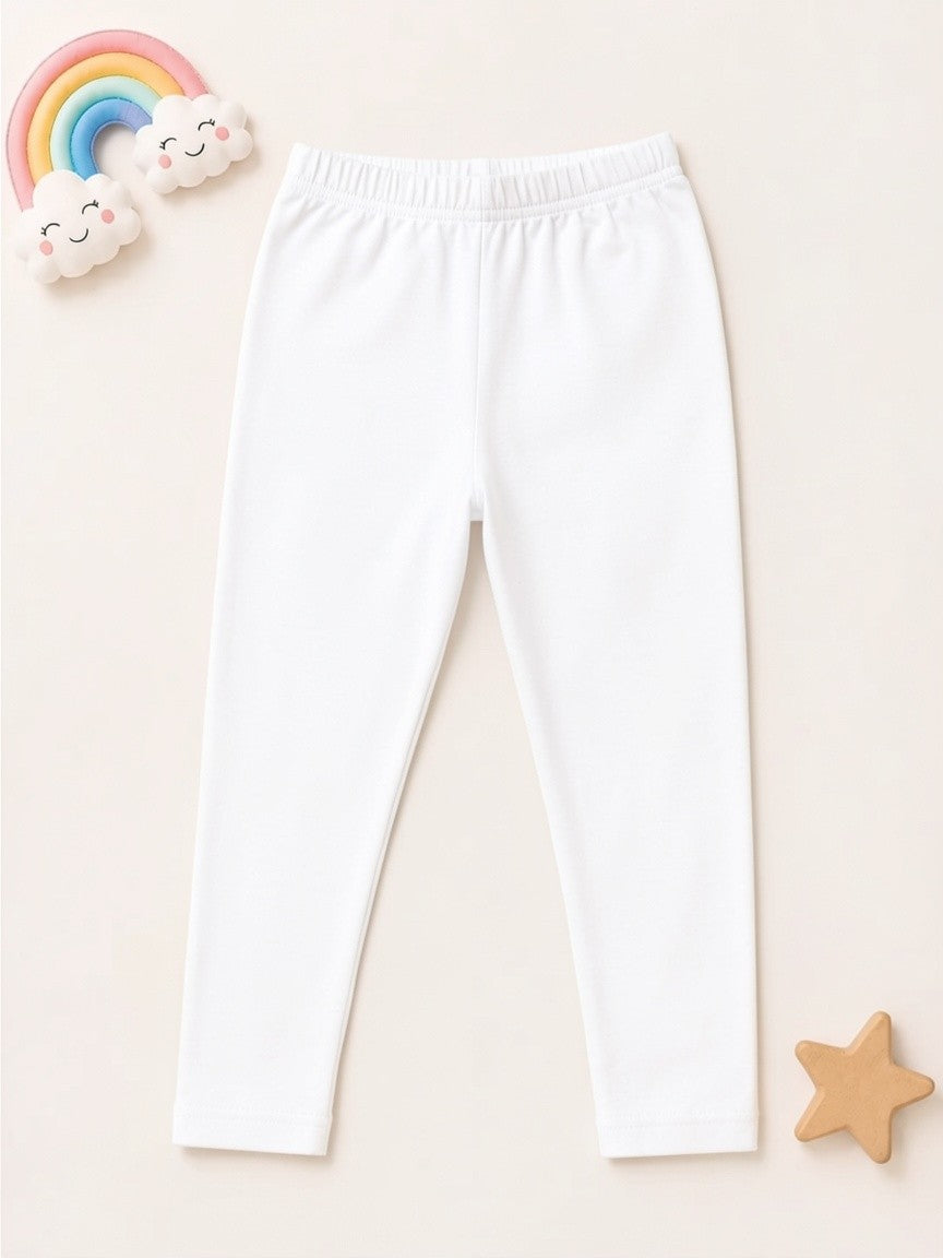 Girls Cotton Leggings - White