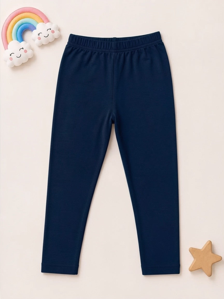 Girls Cotton Leggings - Navy